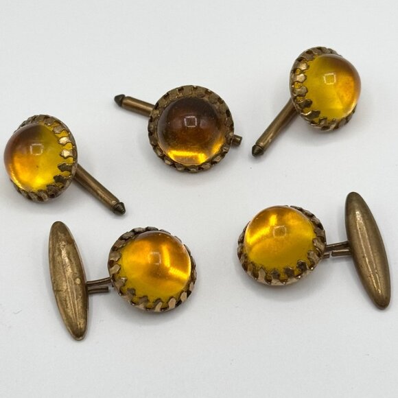 Vintage 1940s French Art Glass Cuff Links and tuxedo studs Set - Picture 1 of 6